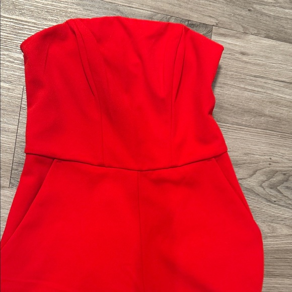 Express Vibrant Red Strapless Jumpsuit - Picture 3 of 4